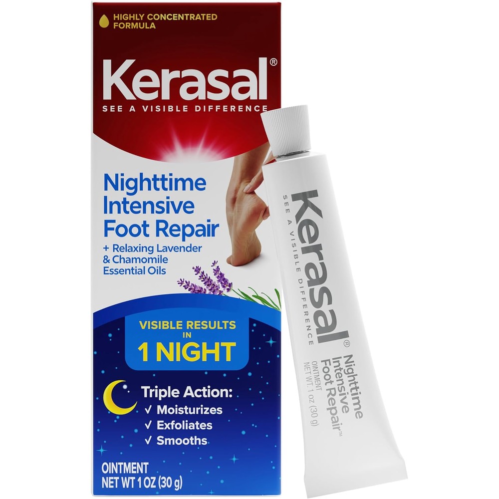 Kerasal Nighttime Intensive Foot Repair Skin Healing Ointment For Cracked Heels And Dry Feet With Lavender Chamomile One Ounce
